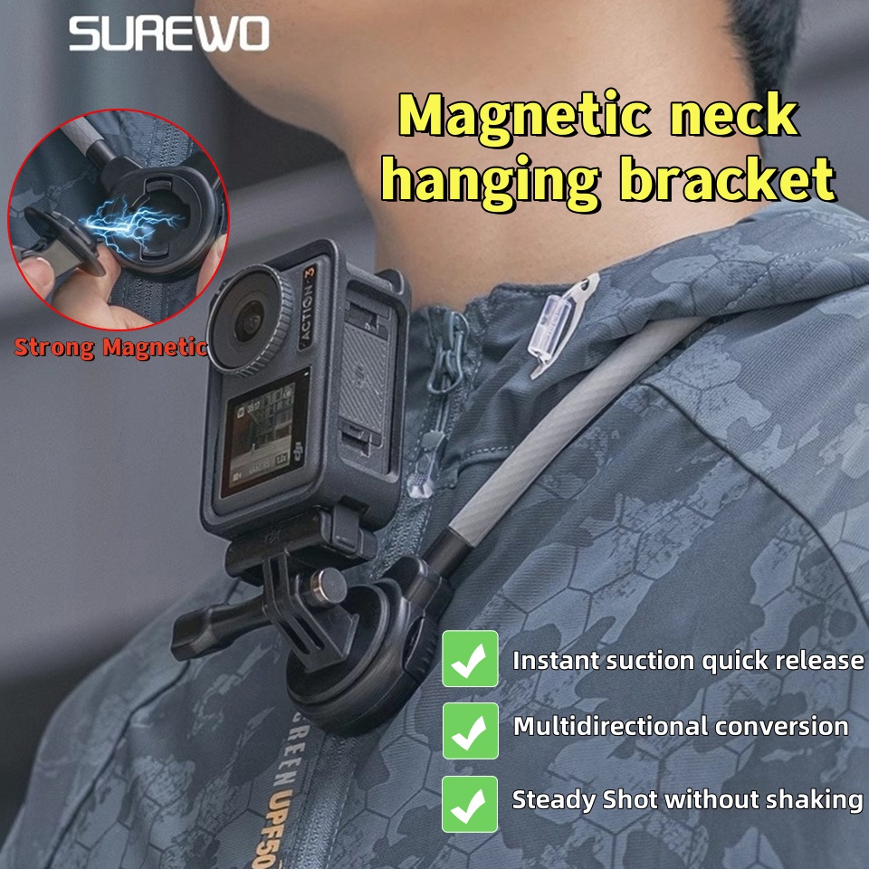 Gopro Action Camera Hero 12 Black - SUREWO-Support de cou magnétique à dégagement